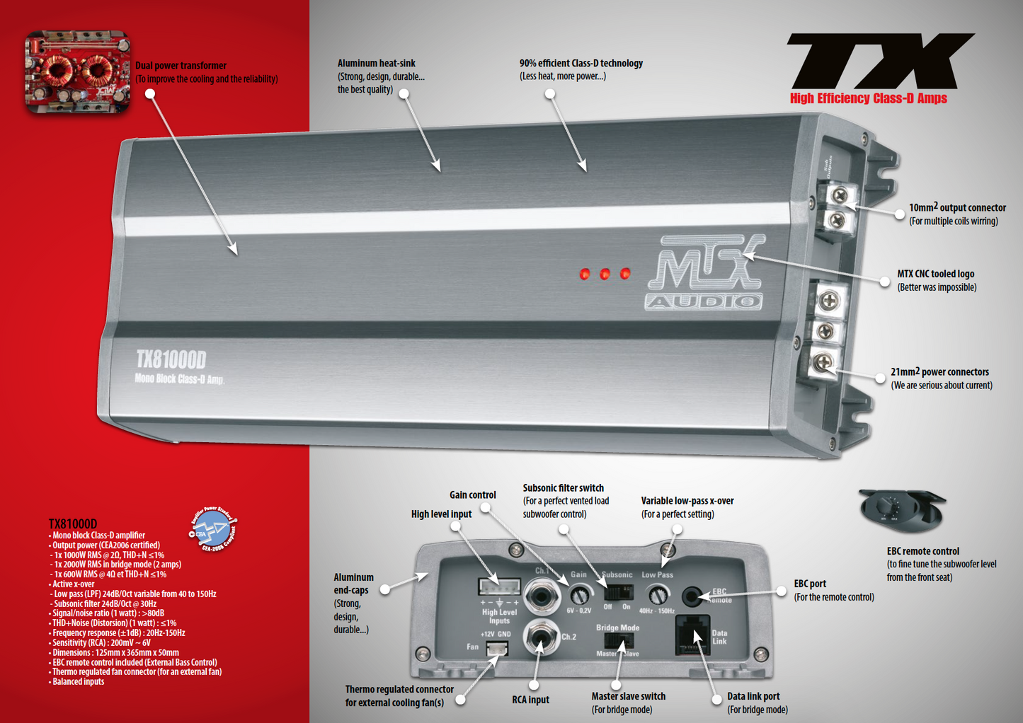 MTX Audio TX Series Premium 1000W Mono Amplifier - TX81000D